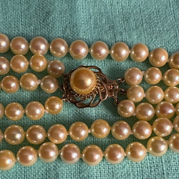 Golden Akoya Pearls, Triple Strand 14K - Picture 11 of 12